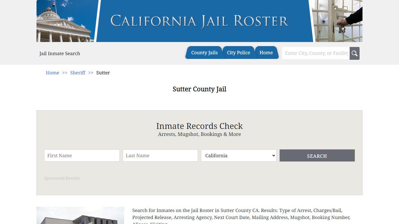 Sutter County Jail | Jail Roster Search
